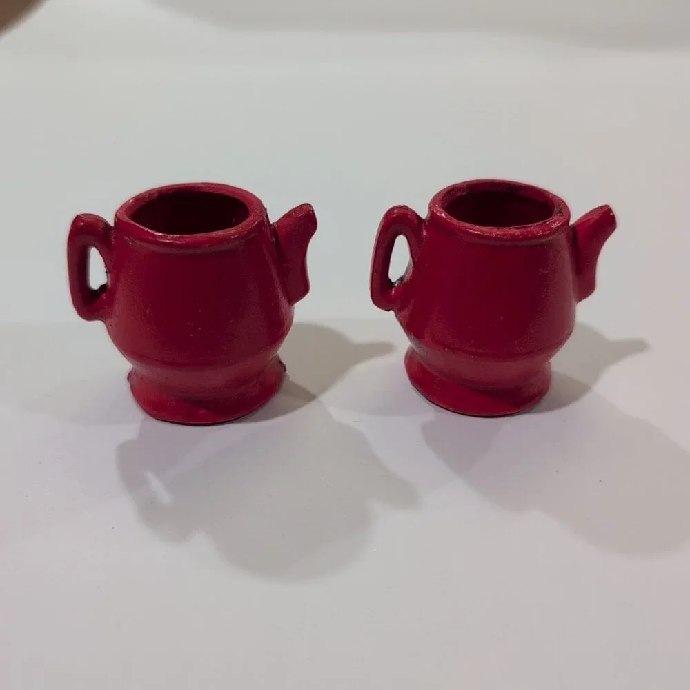 Vintage Our Own Import Red Tiny Chalkware Tea Pots | Knick Knacks | Doll Sized - Picture 4 of 8